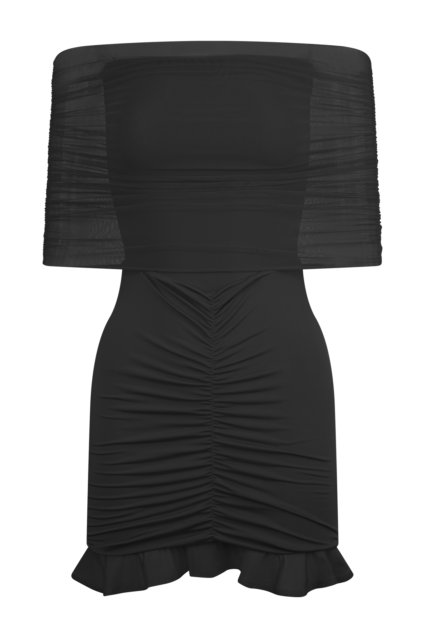 Caspian Slinky And Mesh Off Shoulder Mini Dress - Black