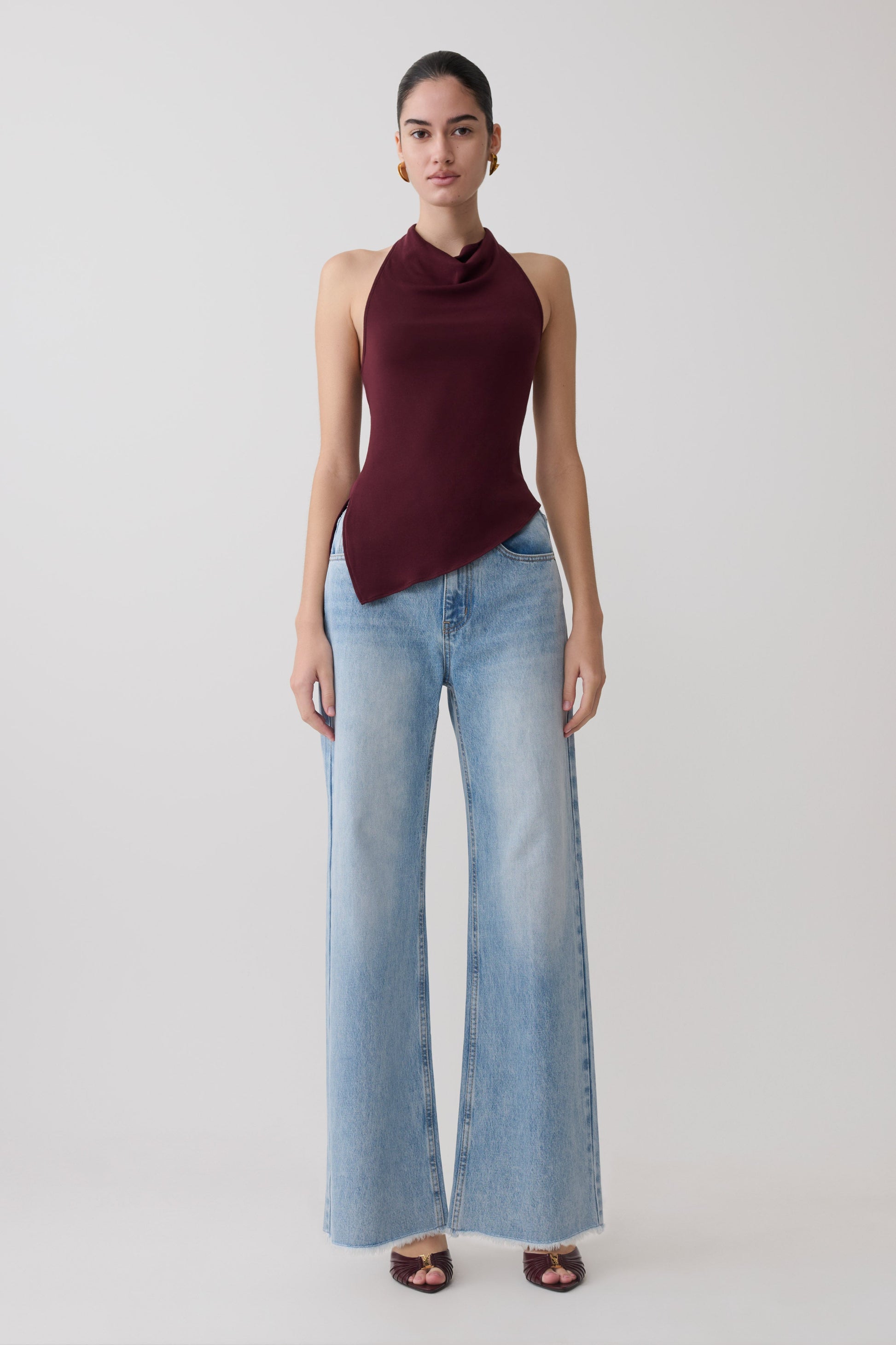 Clea Relaxed Sheer Halter Top - Burgundy #6