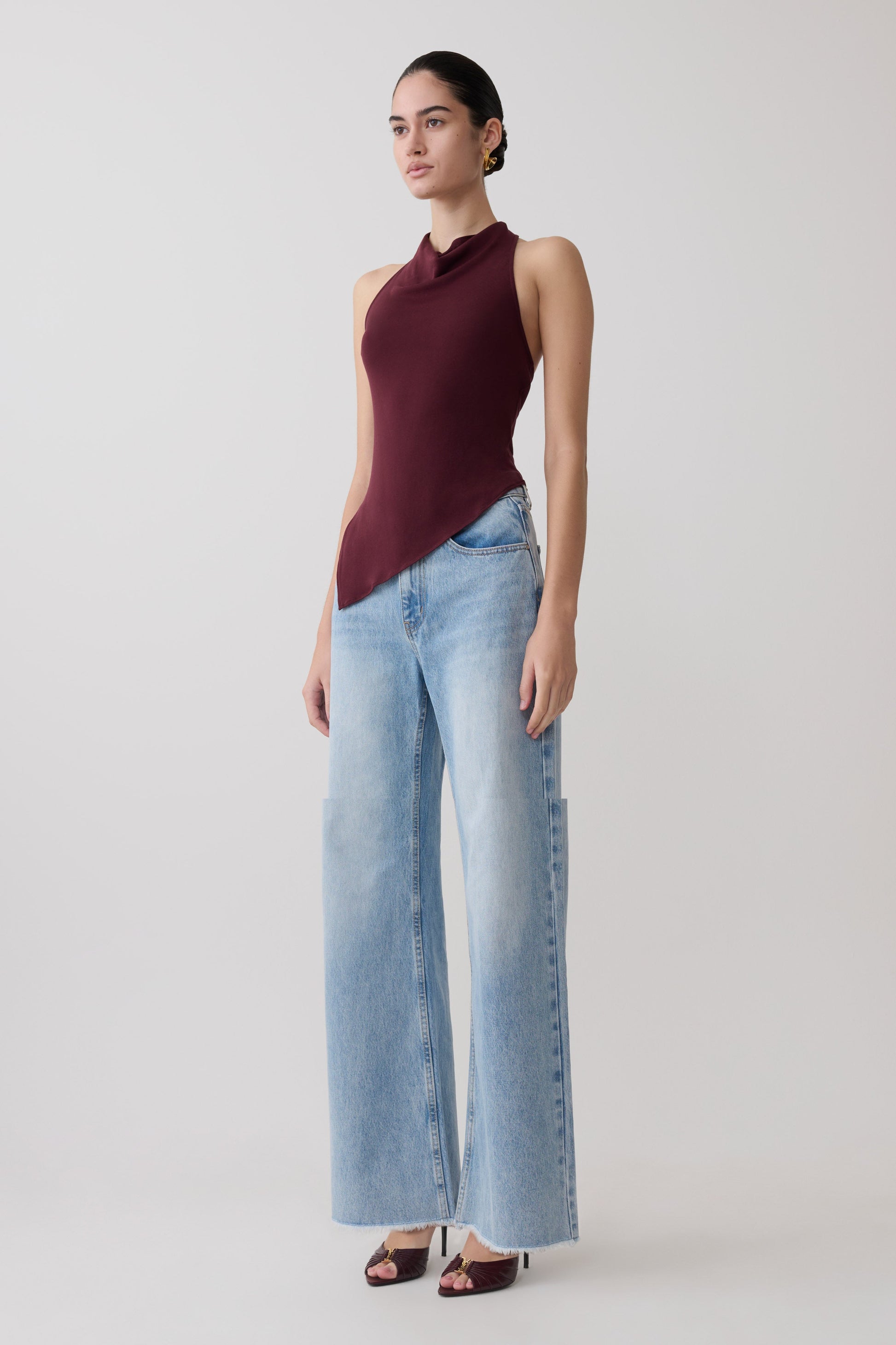 Clea Relaxed Sheer Halter Top - Burgundy #4