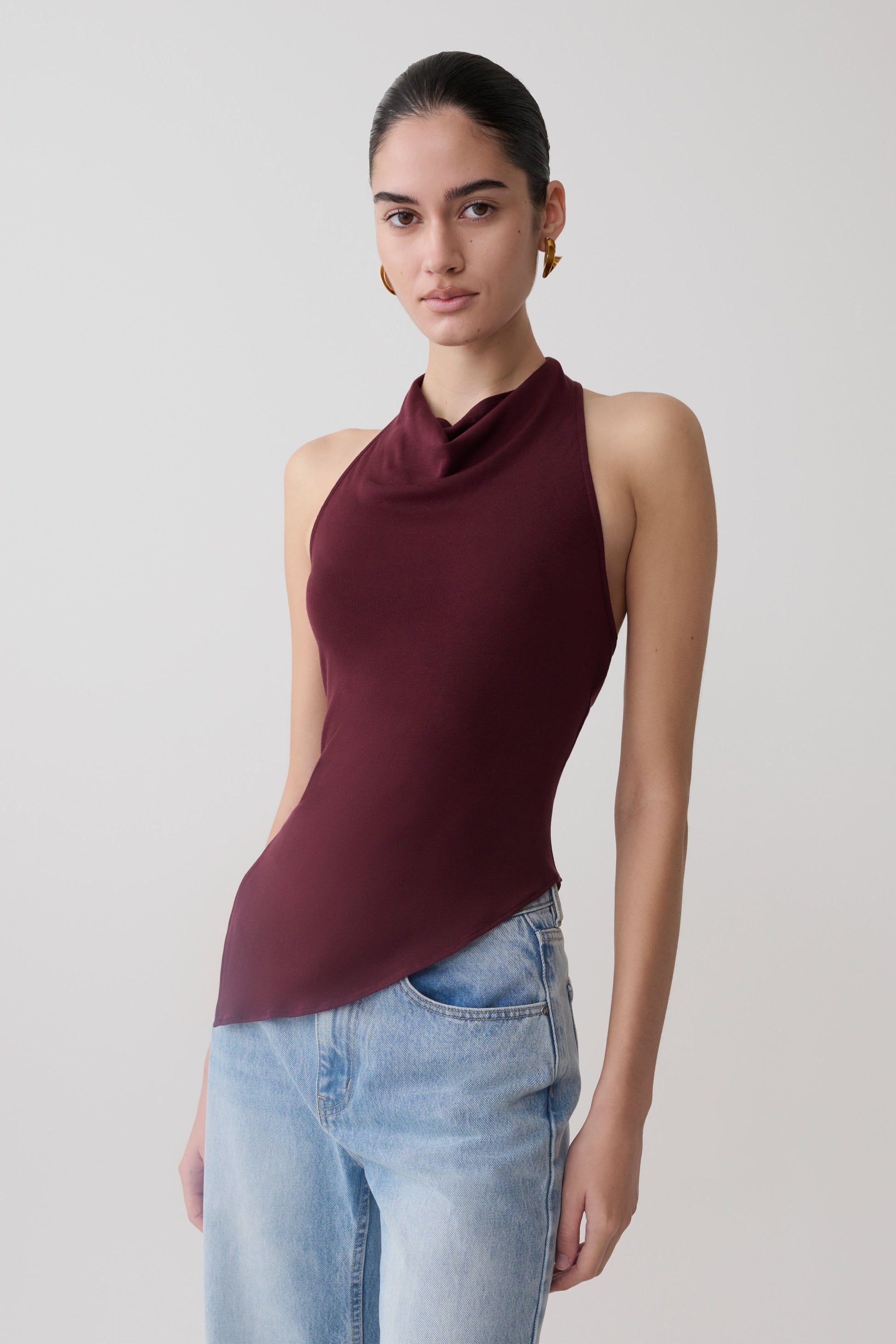 Clea Relaxed Sheer Halter Top - Burgundy #3