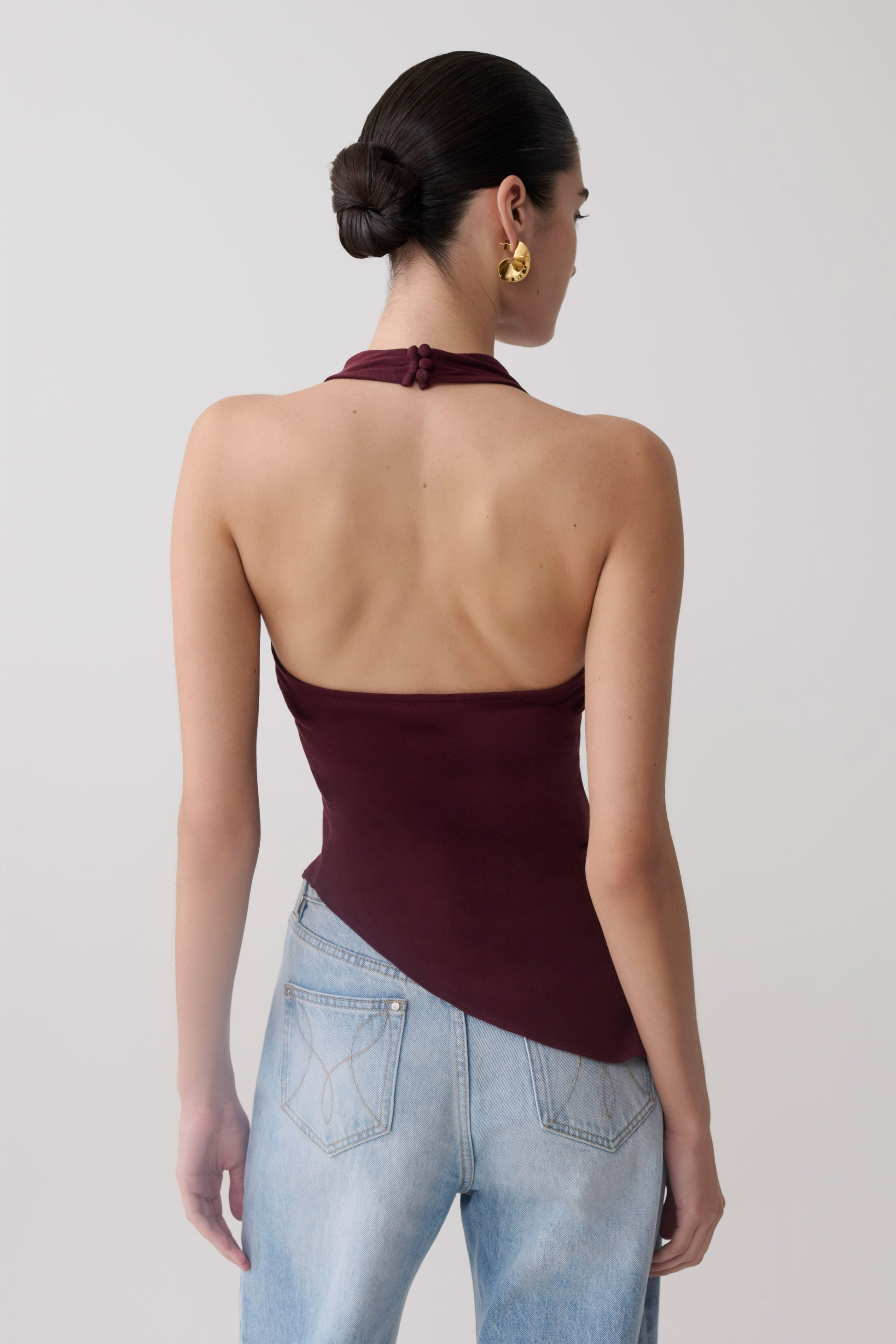 Clea Relaxed Sheer Halter Top - Burgundy #2