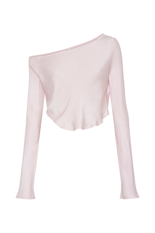 Violeta One Shoulder Satin Top - Fairy Floss Pink