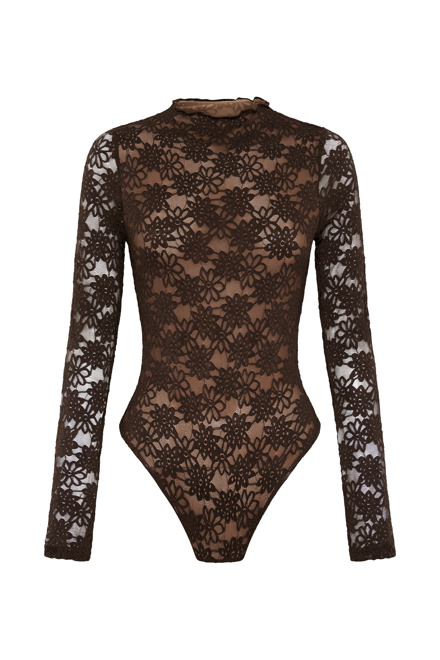 Renata Lace Long Sleeve Bodysuit - Chocolate #10