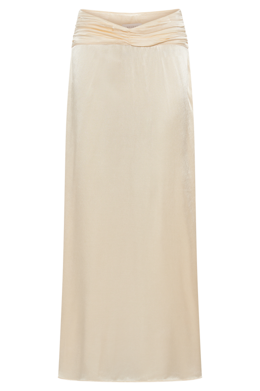 Clara Satin Ruched Maxi Skirt - Buttercream