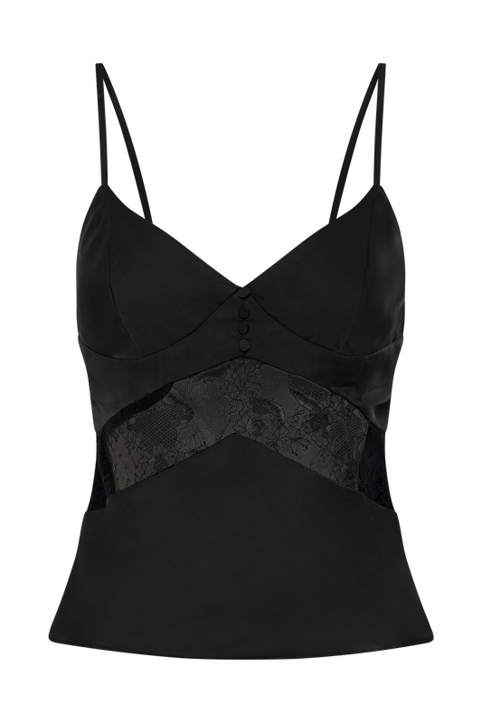 Luella Satin Lace Cami Top - Black