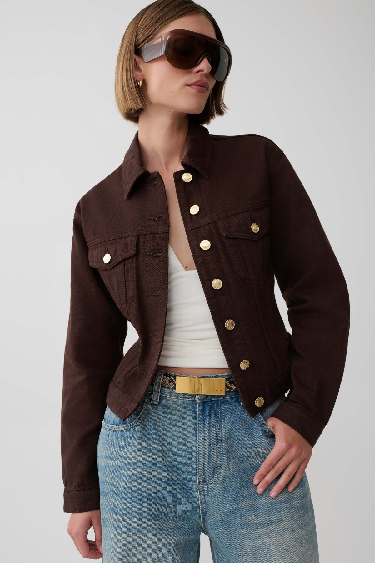 Renee Belted Denim Jacket - Chocolate