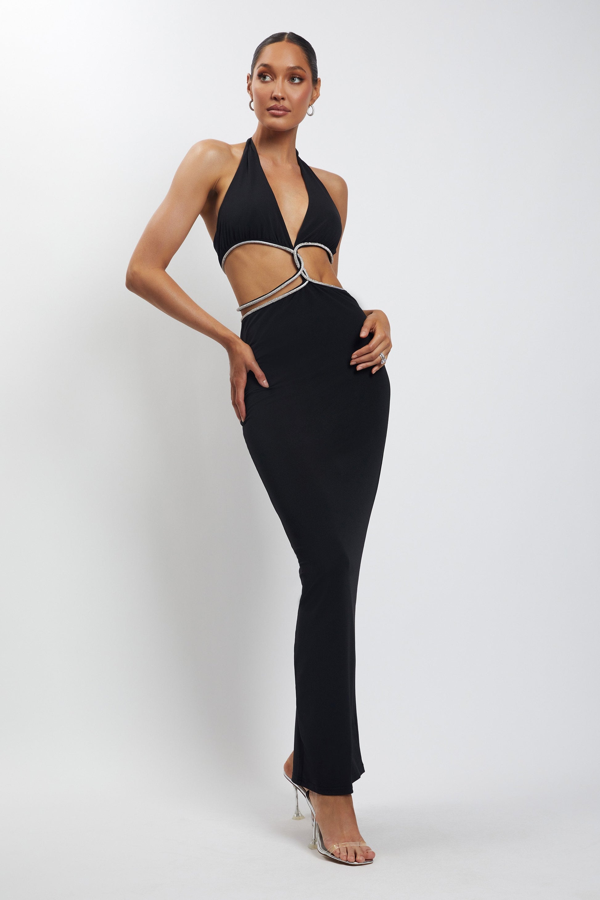 Nicha Diamante Cut Out Maxi Dress - Black #2
