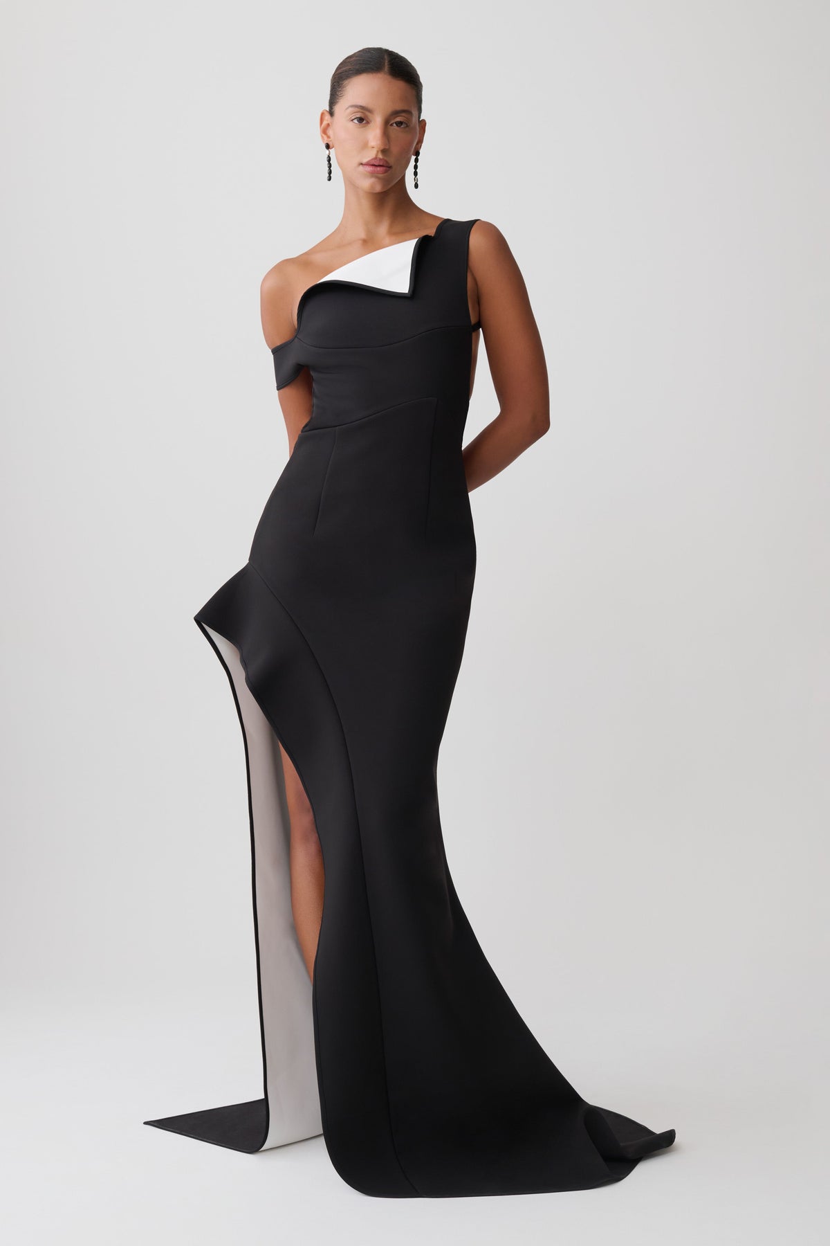 Carmine Asymmetrical Maxi Dress - Black/White