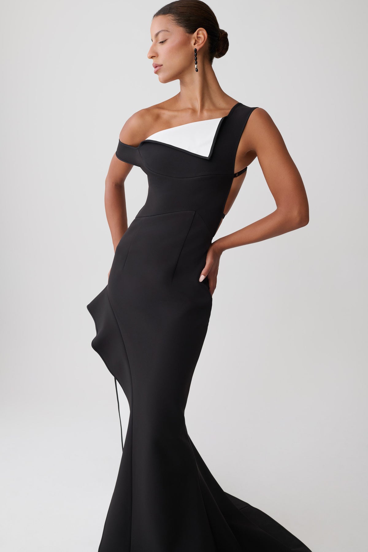 Carmine Asymmetrical Maxi Dress - Black/White #7