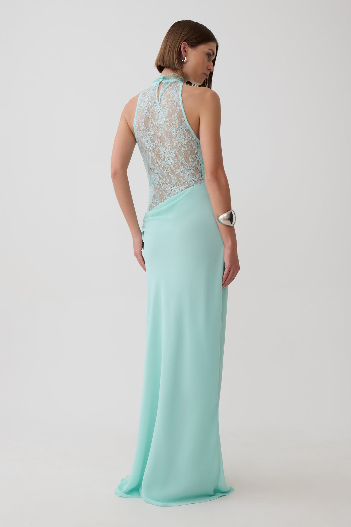 Arra Chiffon And Lace Halter Maxi Dress - Cyan Blue #2
