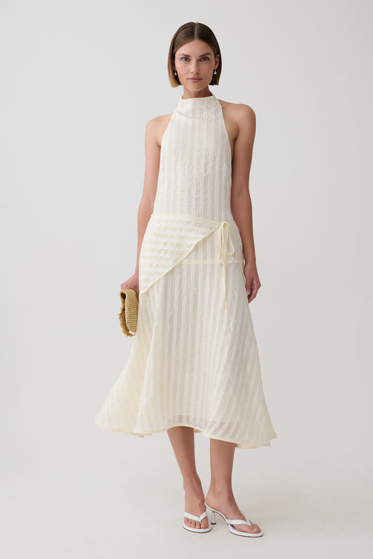 Darline Striped Halter Midi Dress - Ivory