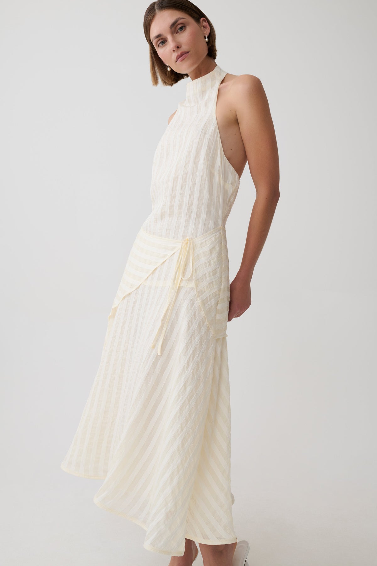 Darline Striped Halter Midi Dress - Ivory #4
