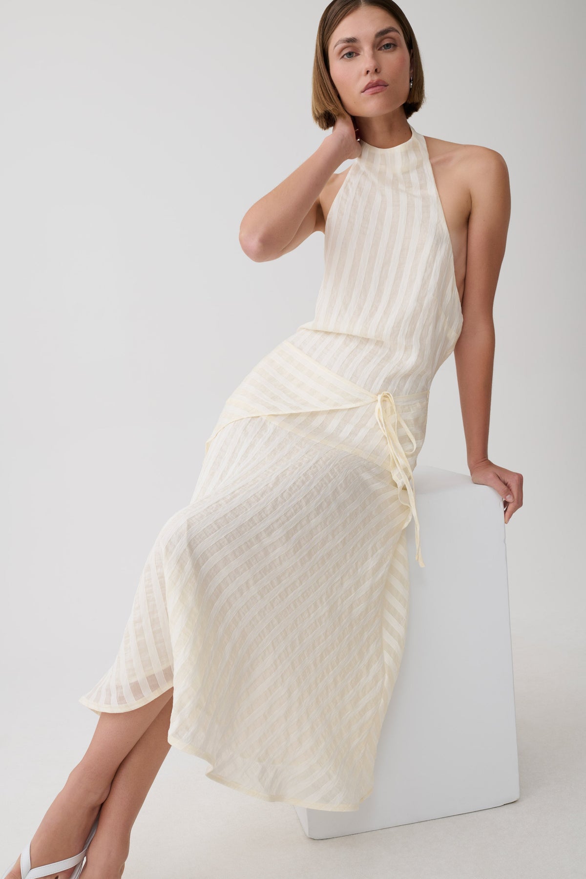 Darline Striped Halter Midi Dress - Ivory