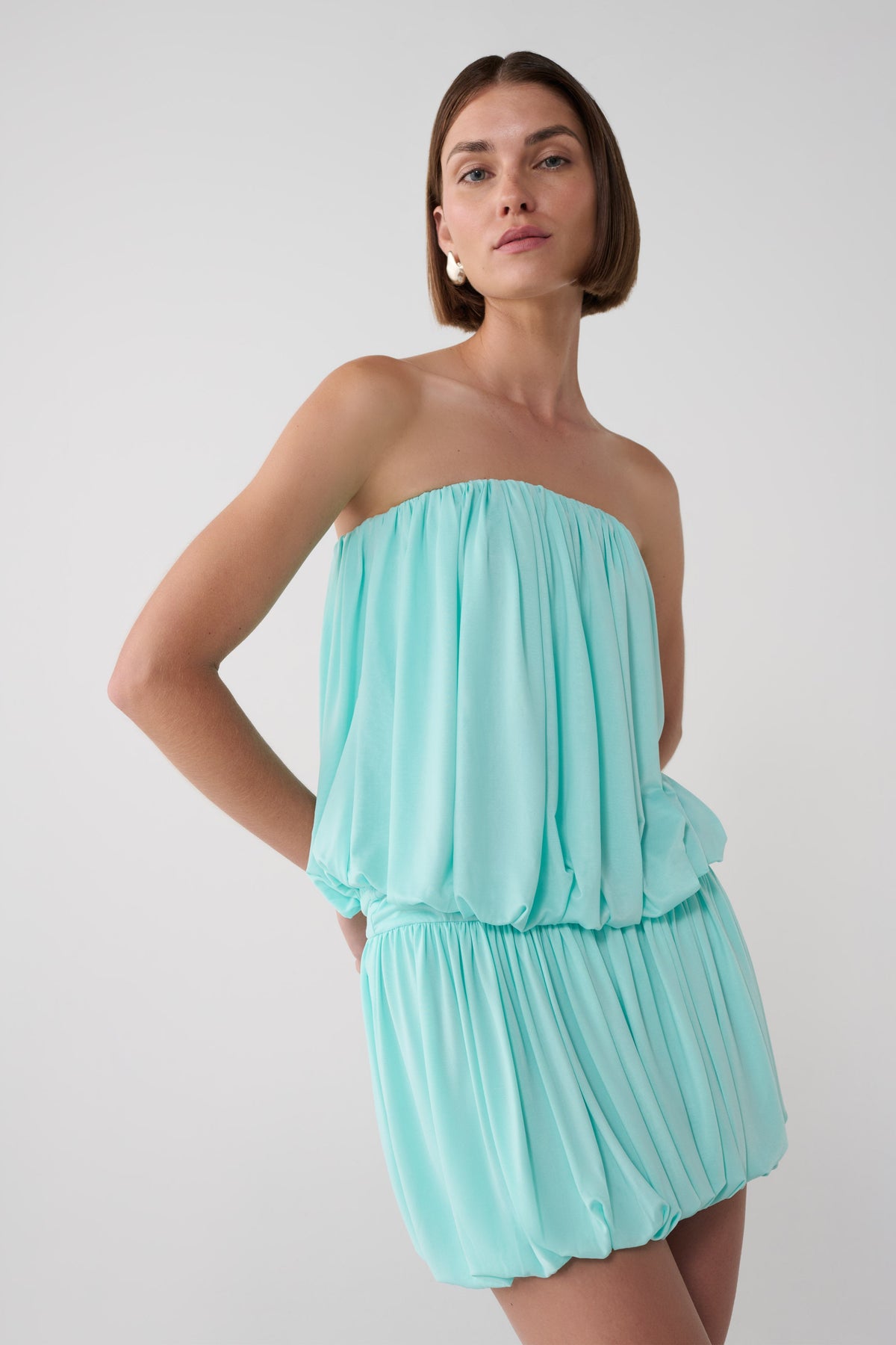 Safiya Strapless Gathered Bubble Mini Dress - Aqua Blue #3