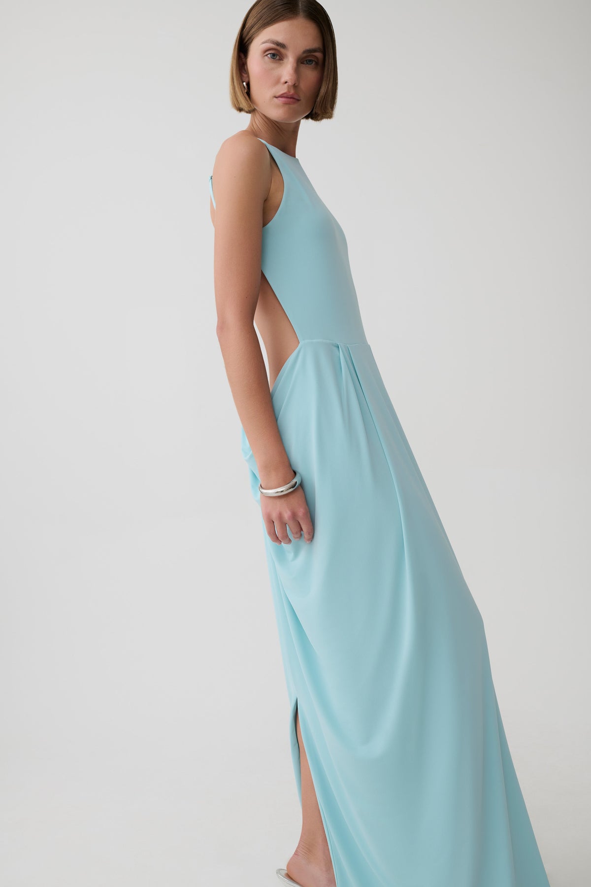 Bahari Low Back Halter Maxi Dress - Aqua Blue
