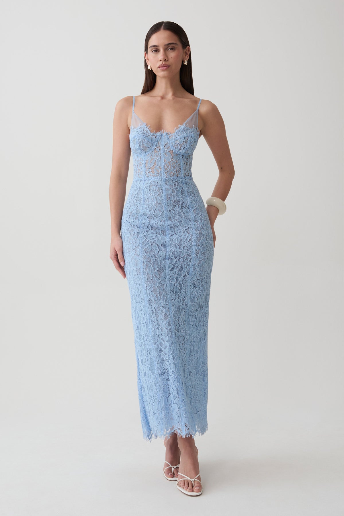 Ottilie Lace And Mesh Midi Dress - Sky Blue #4