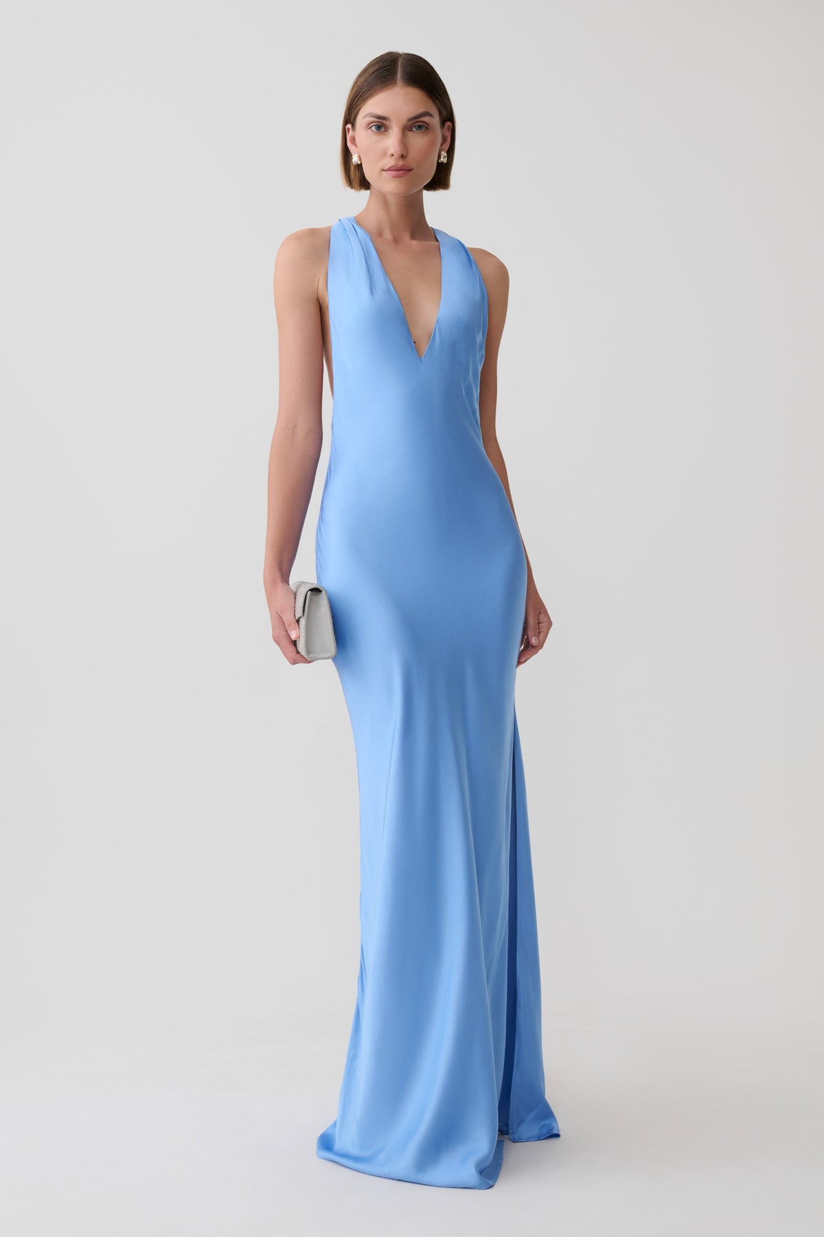 Winnie Halter Satin Maxi Dress With Hardware - Cornflower Blue #2