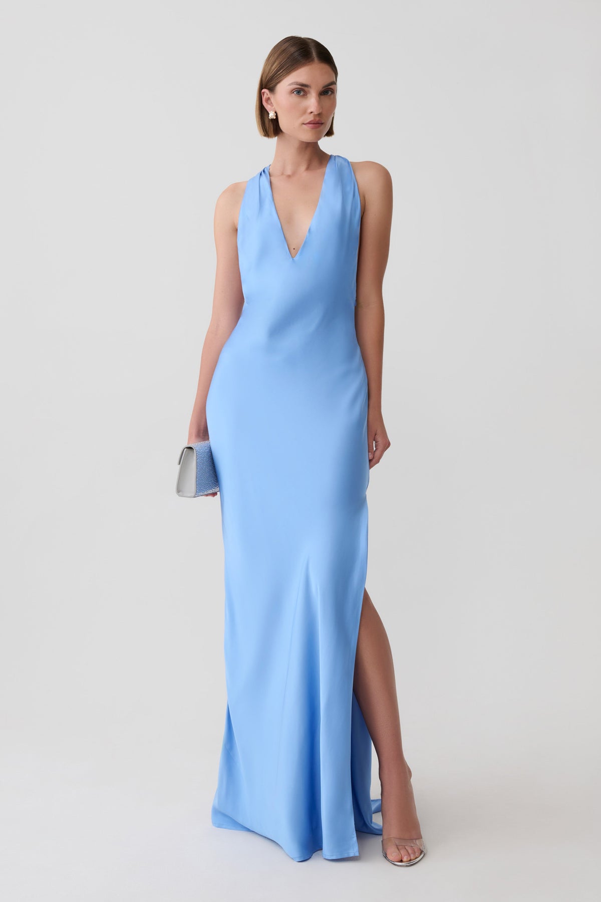 Winnie Halter Satin Maxi Dress With Hardware - Cornflower Blue #6