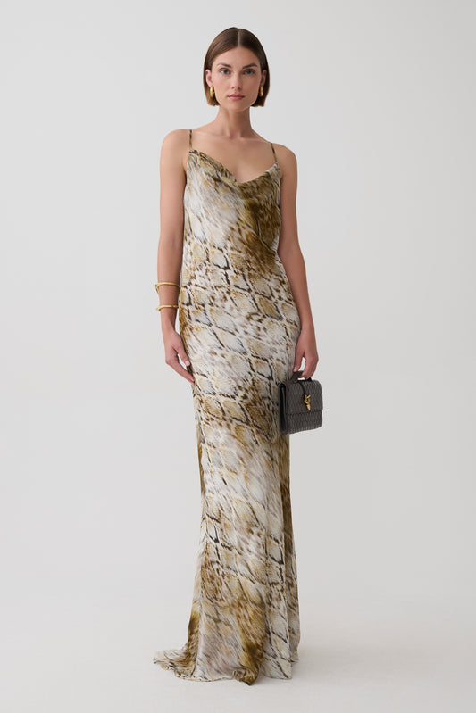 Zoe Cowl Front Printed Maxi Dress - Snake Print