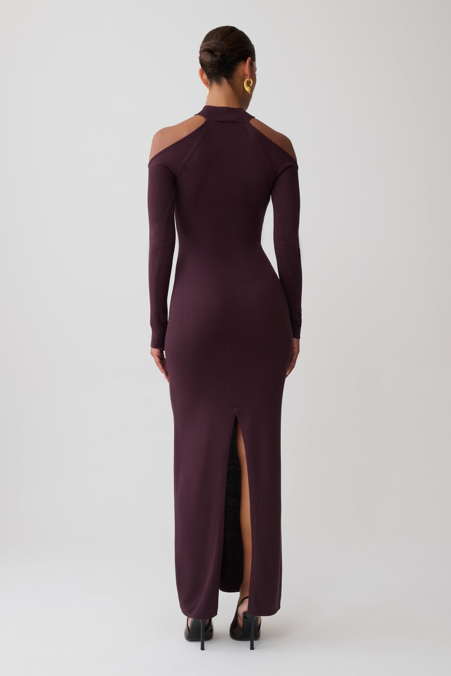Emma Open Shoulder Maxi Knit Dress - Dark Chocolate