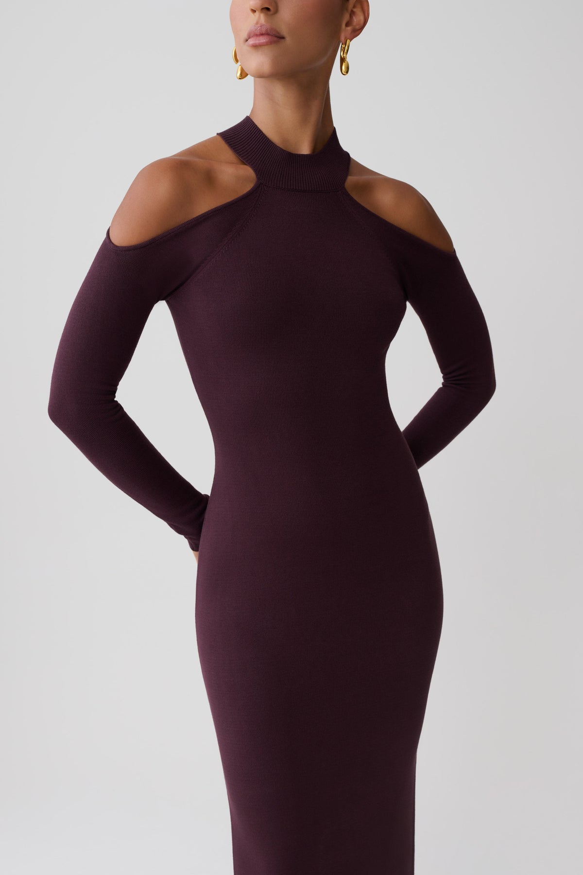 Emma Open Shoulder Maxi Knit Dress - Dark Chocolate