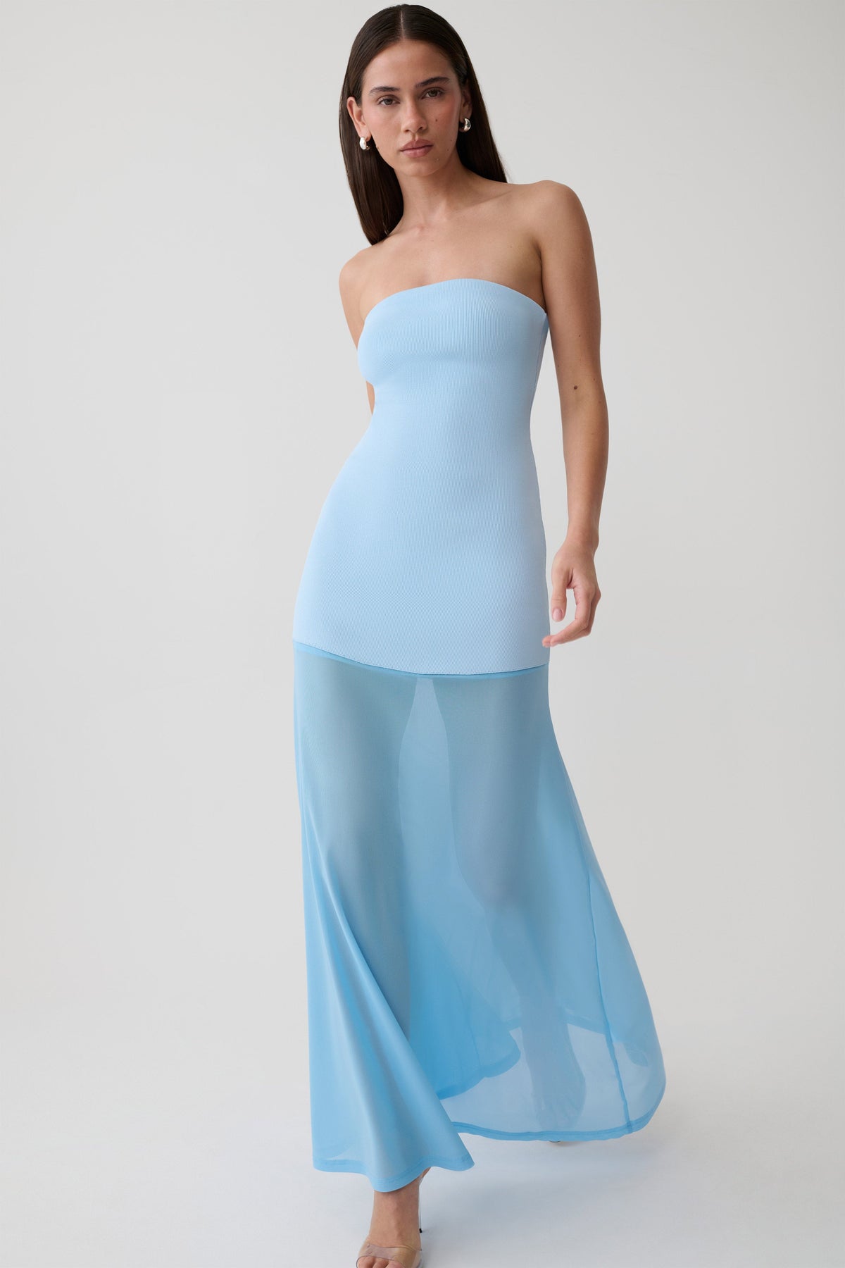 Louie Strapless Knit Maxi Dress - Baby Blue