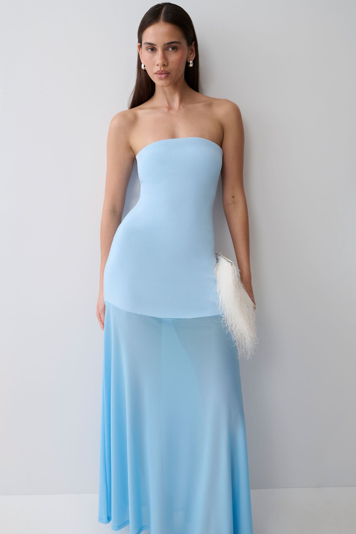 Louie Strapless Knit Maxi Dress - Baby Blue