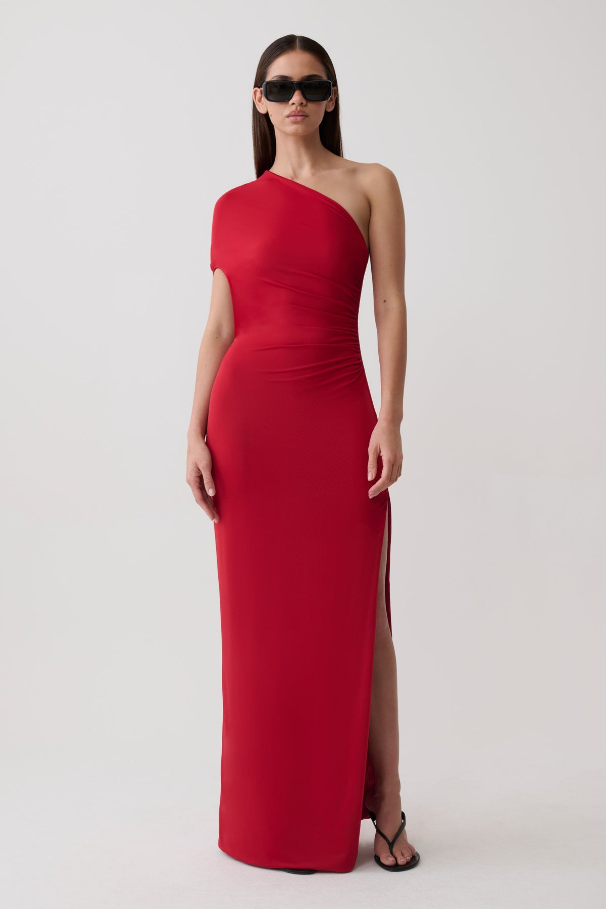 Loveday One Shoulder Sleeve Ring Dress - Red #2