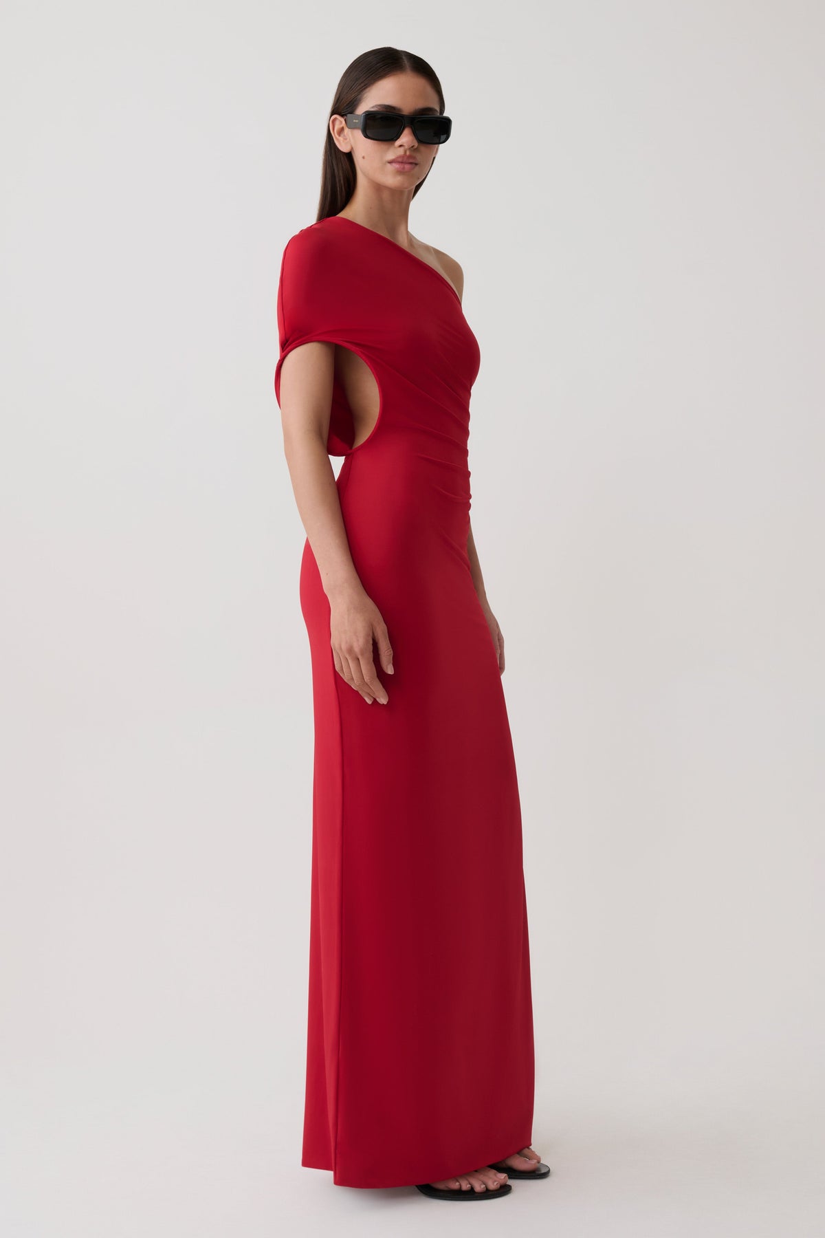 Loveday One Shoulder Sleeve Ring Dress - Red #6