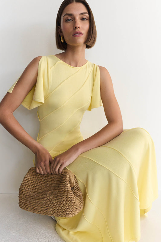 Lani Asymmetrical Knit Midi Dress - Butter Yellow