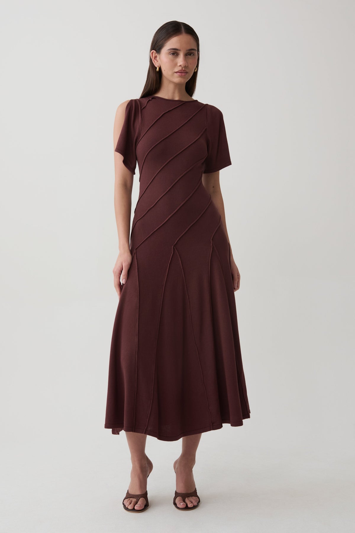 Lani Asymmetrical Knit Midi Dress - Chocolate #4