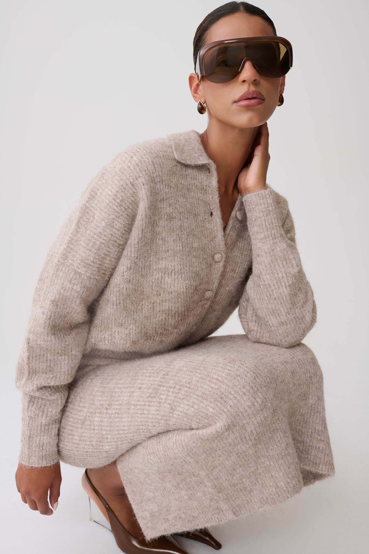 Simoney Long Sleeve Midi Knit Dress - Oat Marle #6