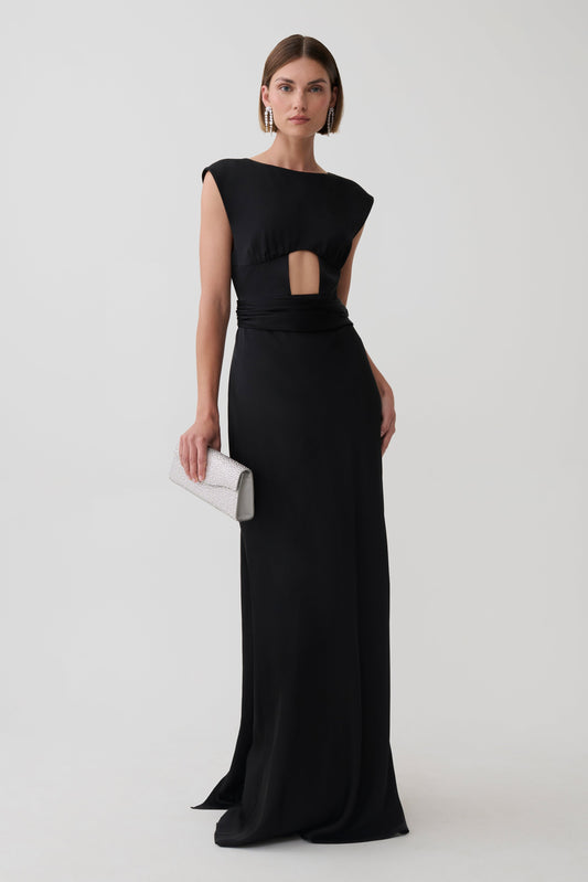 Destiny Cut Out Satin Maxi Dress - Black