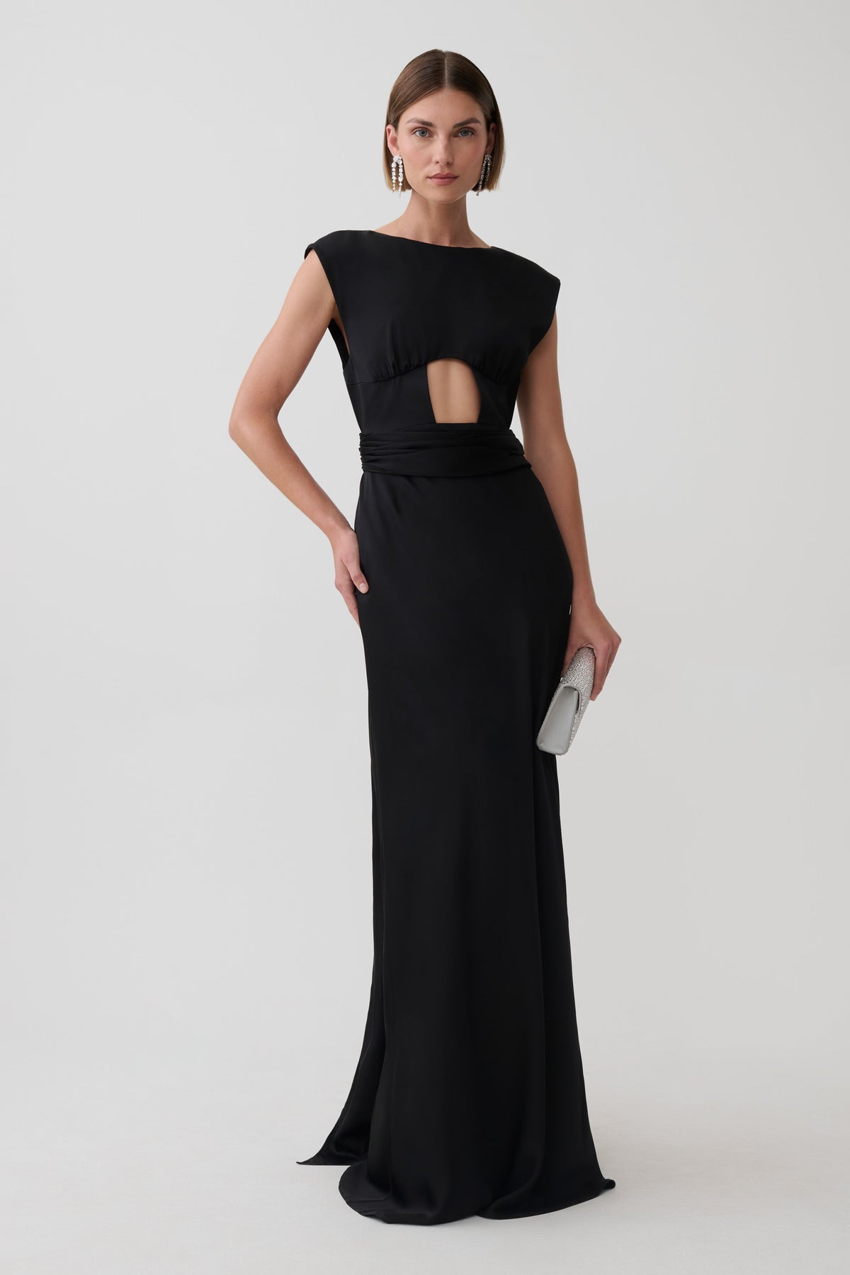 Destiny Cut Out Satin Maxi Dress - Black