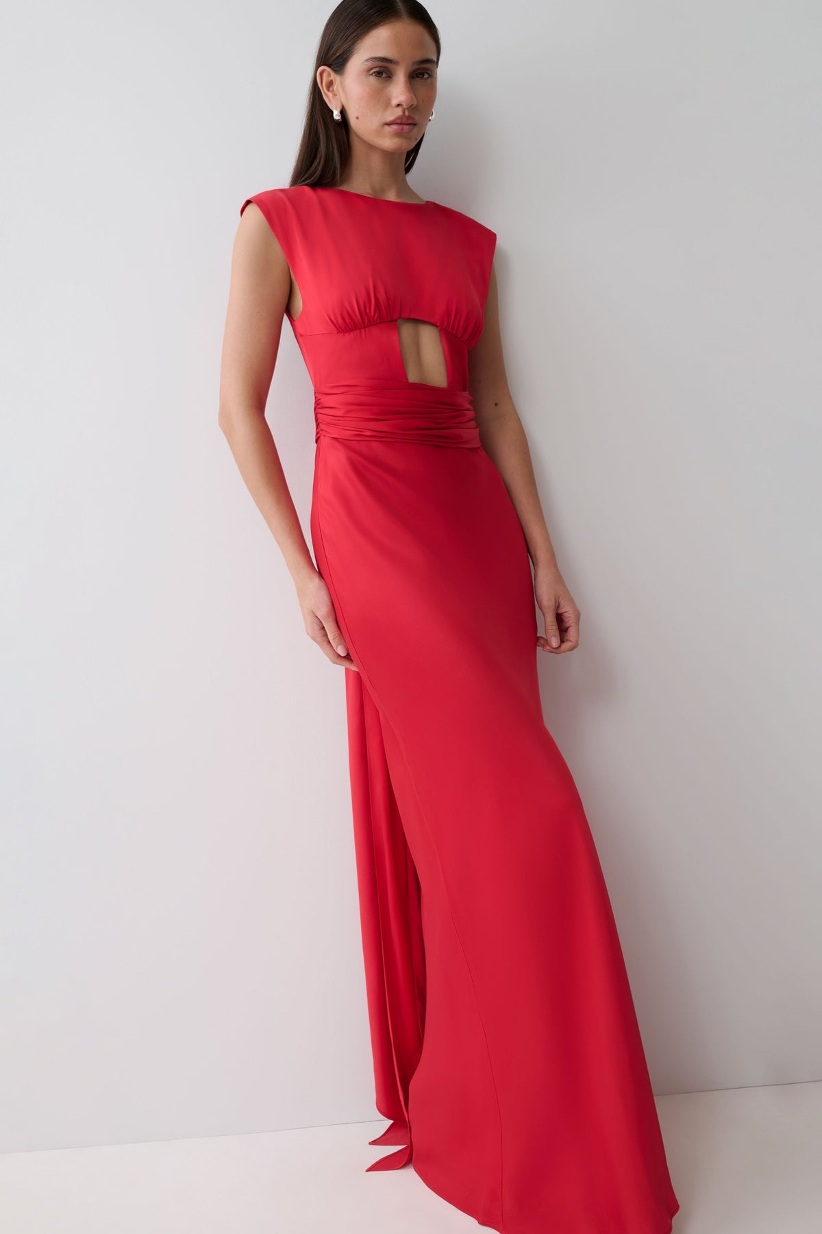 Destiny Cut Out Satin Maxi Dress - Red