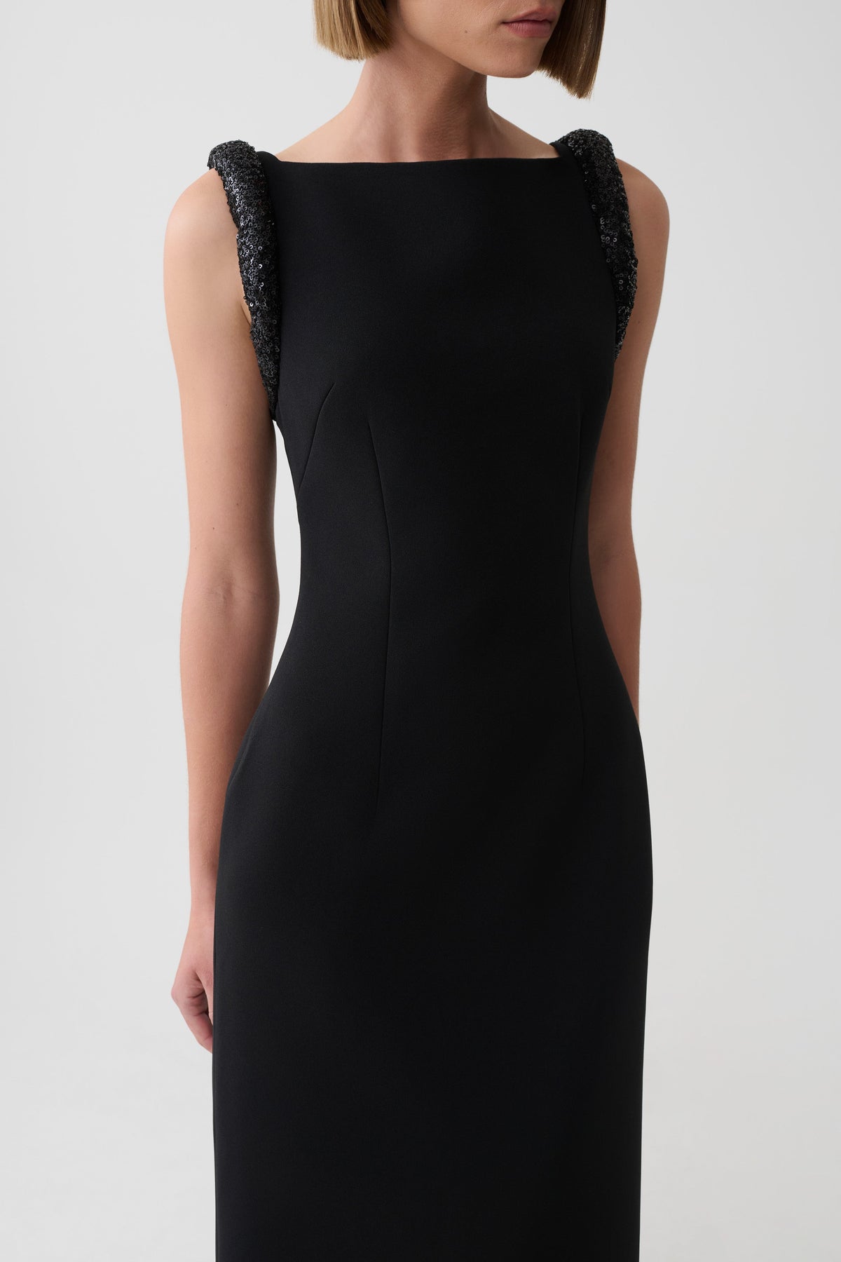 Elsie Crepe Maxi Dress With Beaded Straps - Black #4