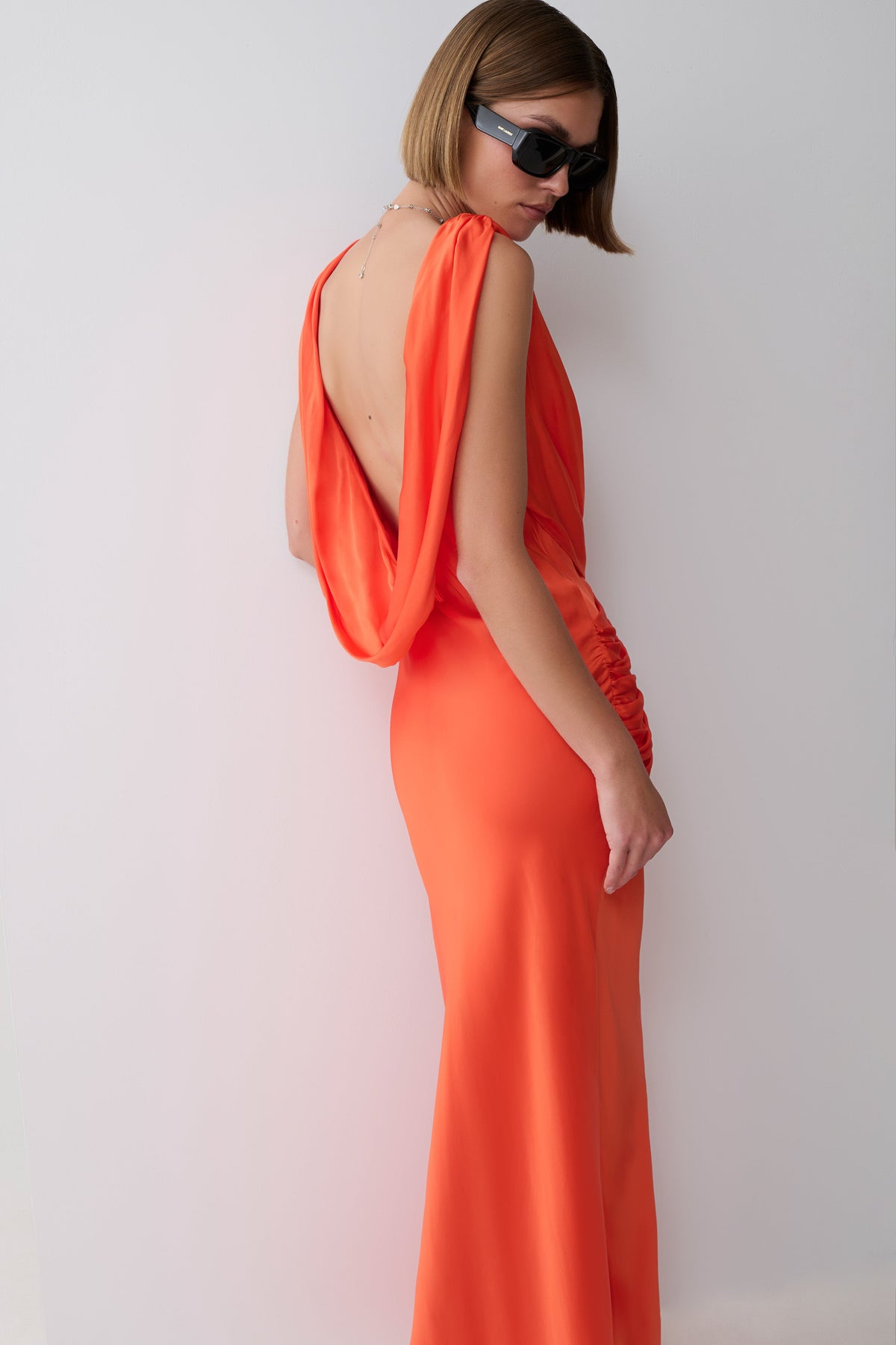 Fantina V Neck Satin Maxi Dress - Blood Orange #5