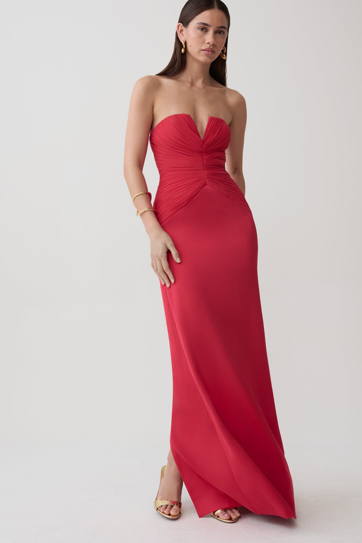 Aiyana Pleated Strapless Maxi Dress - Pomegranate