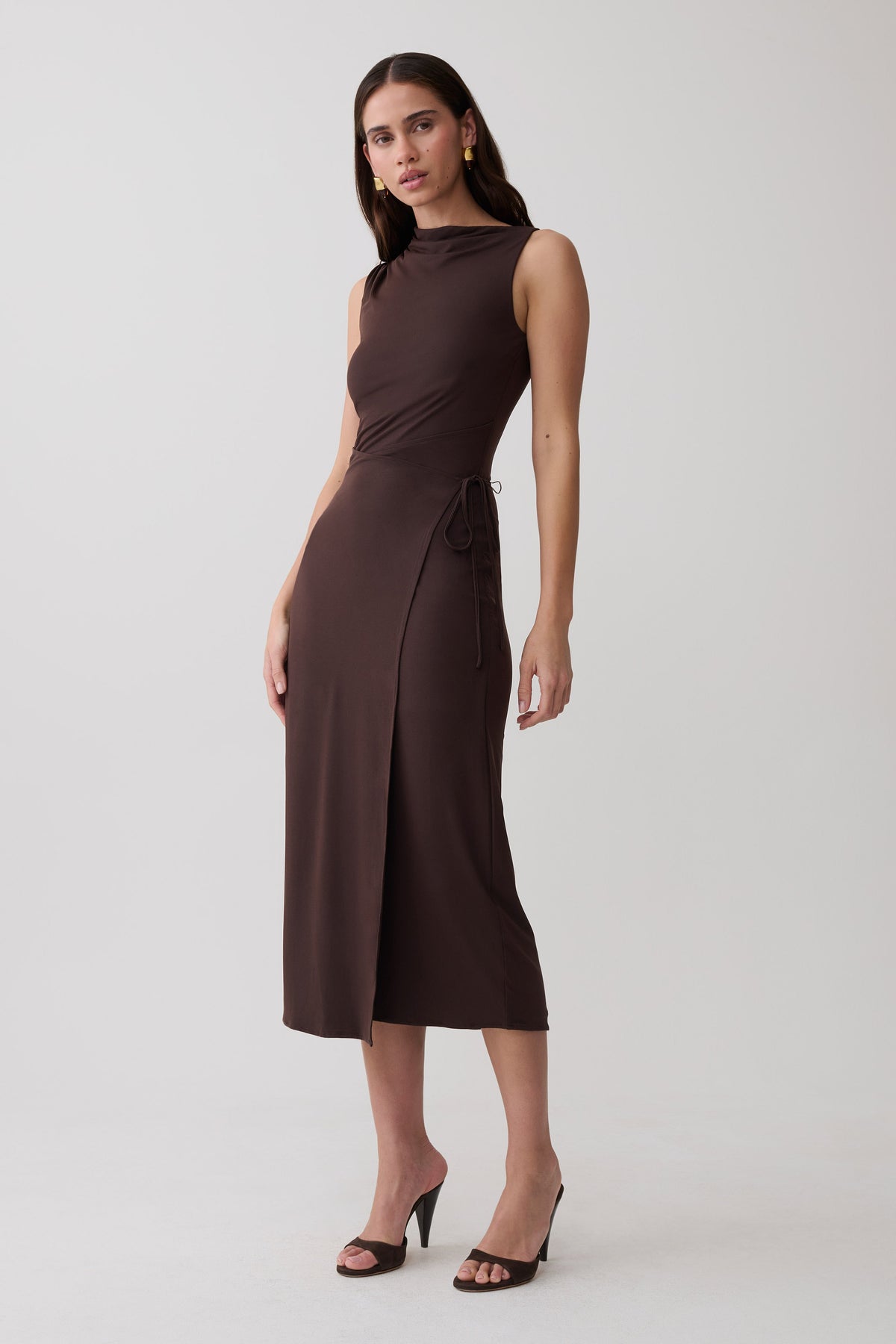 Euphemia Cupro Midi Wrap Dress - Chocolate #4