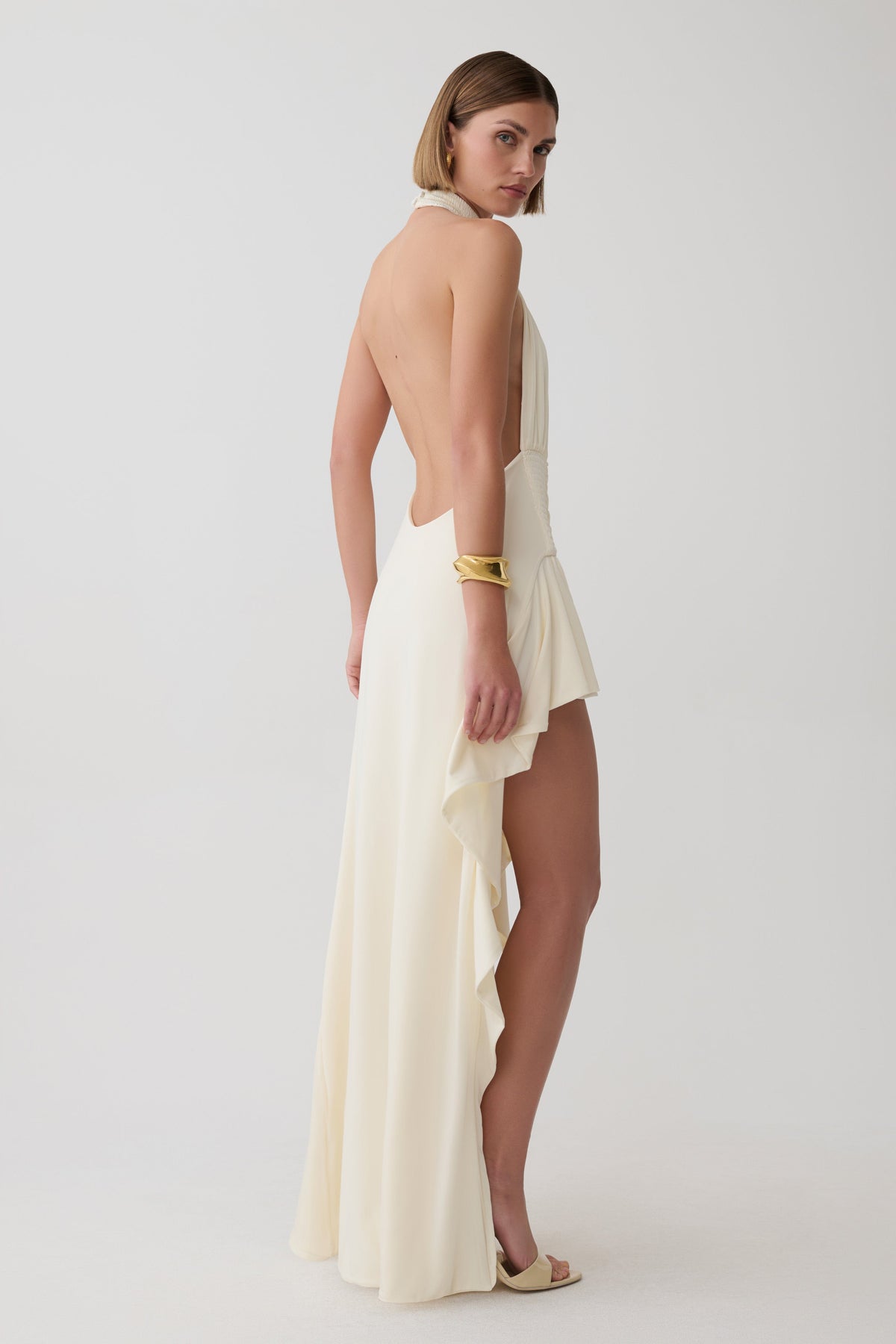 Andaluz High Neck Side Split Dress - Ivory #4
