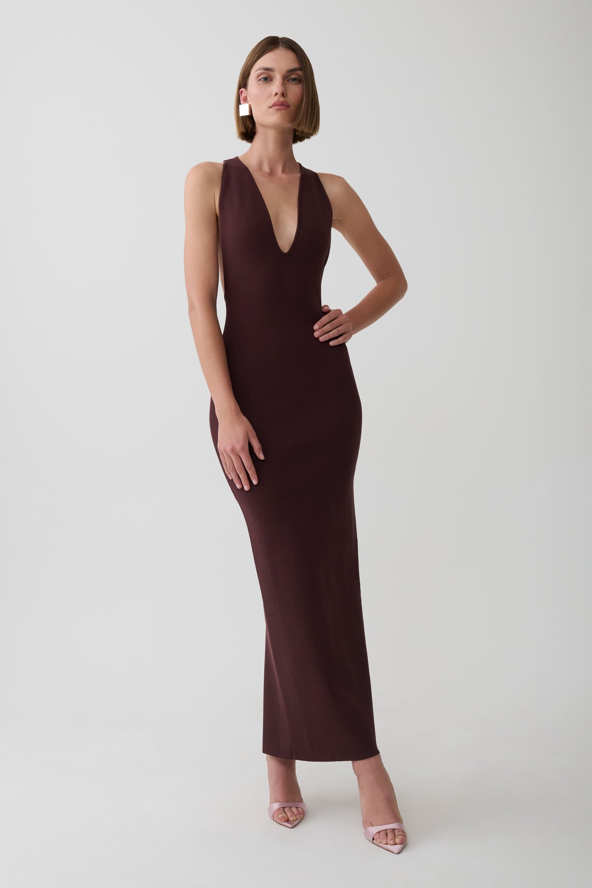 Darla Deep V Knit Maxi Dress - Chocolate