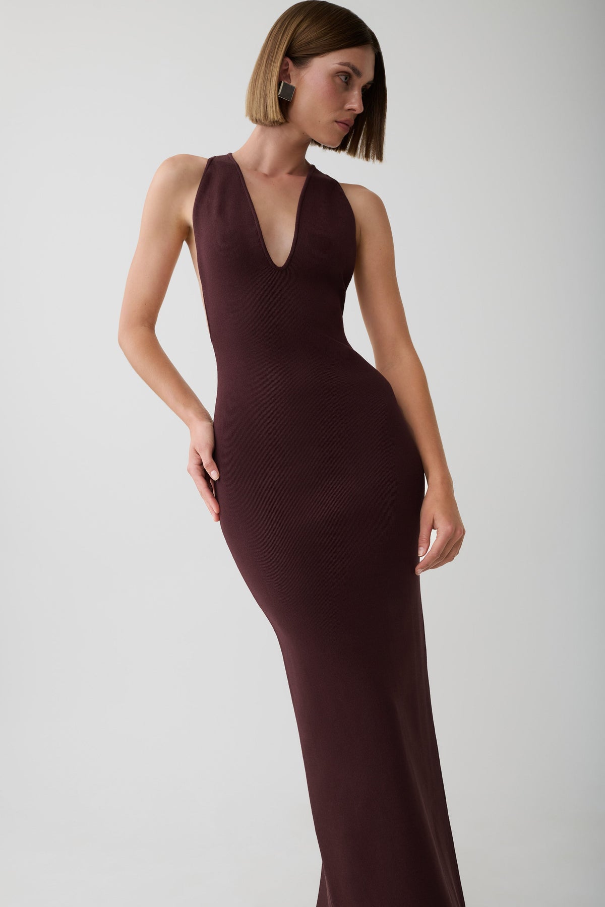 Darla Deep V Knit Maxi Dress - Chocolate #3