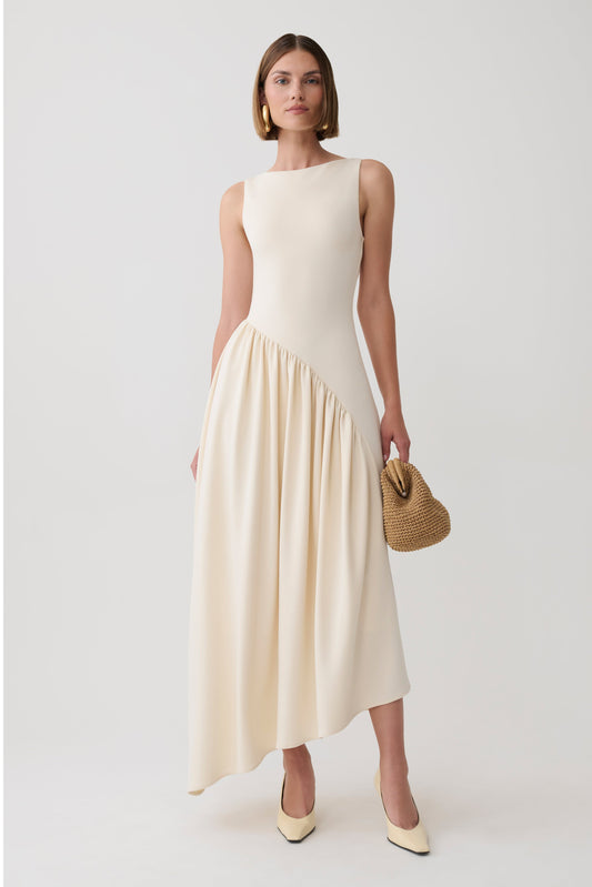 Hester Scuba Midi Dress - Ivory