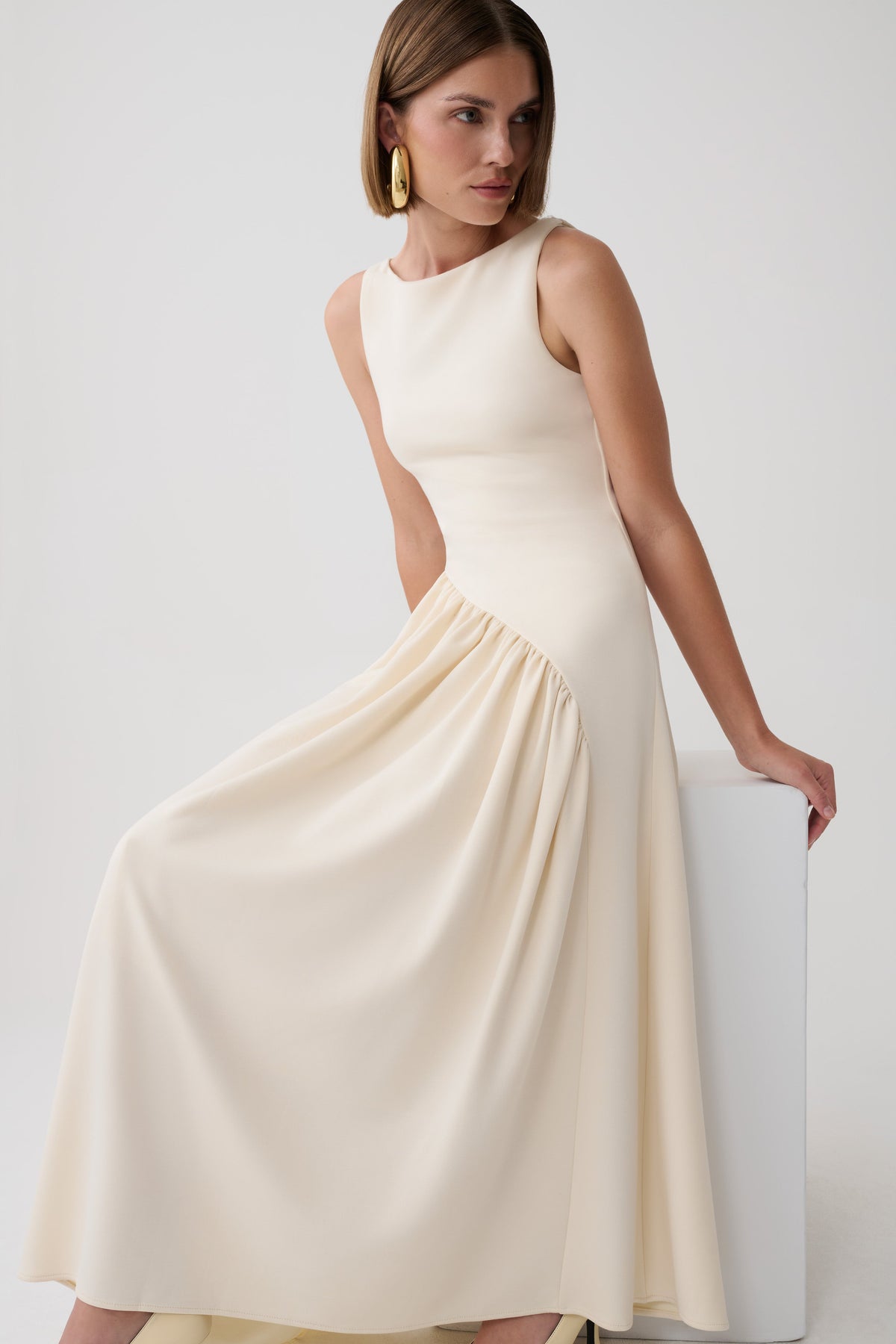 Hester Scuba Midi Dress - Ivory