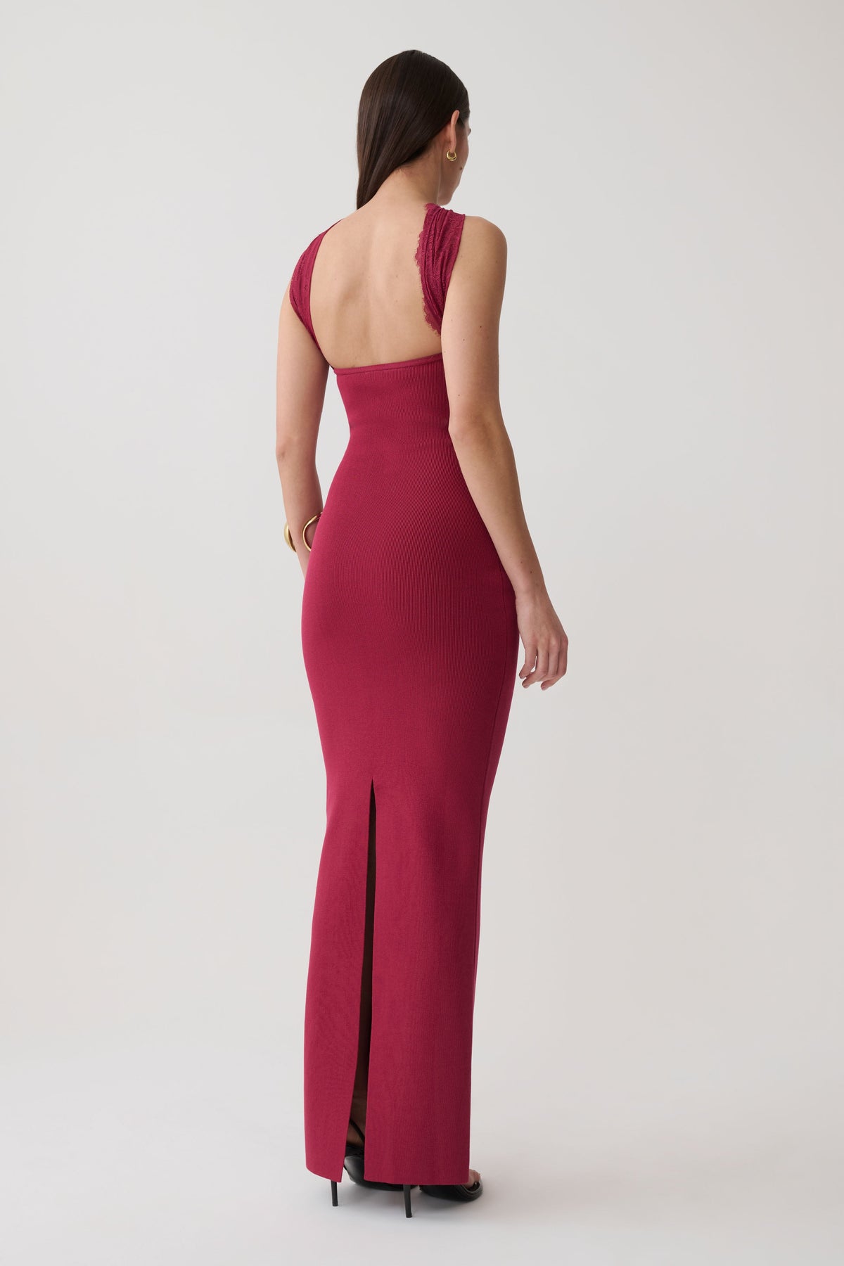 Leny Lace & Bandage Knit Maxi Dress - Burgundy #2