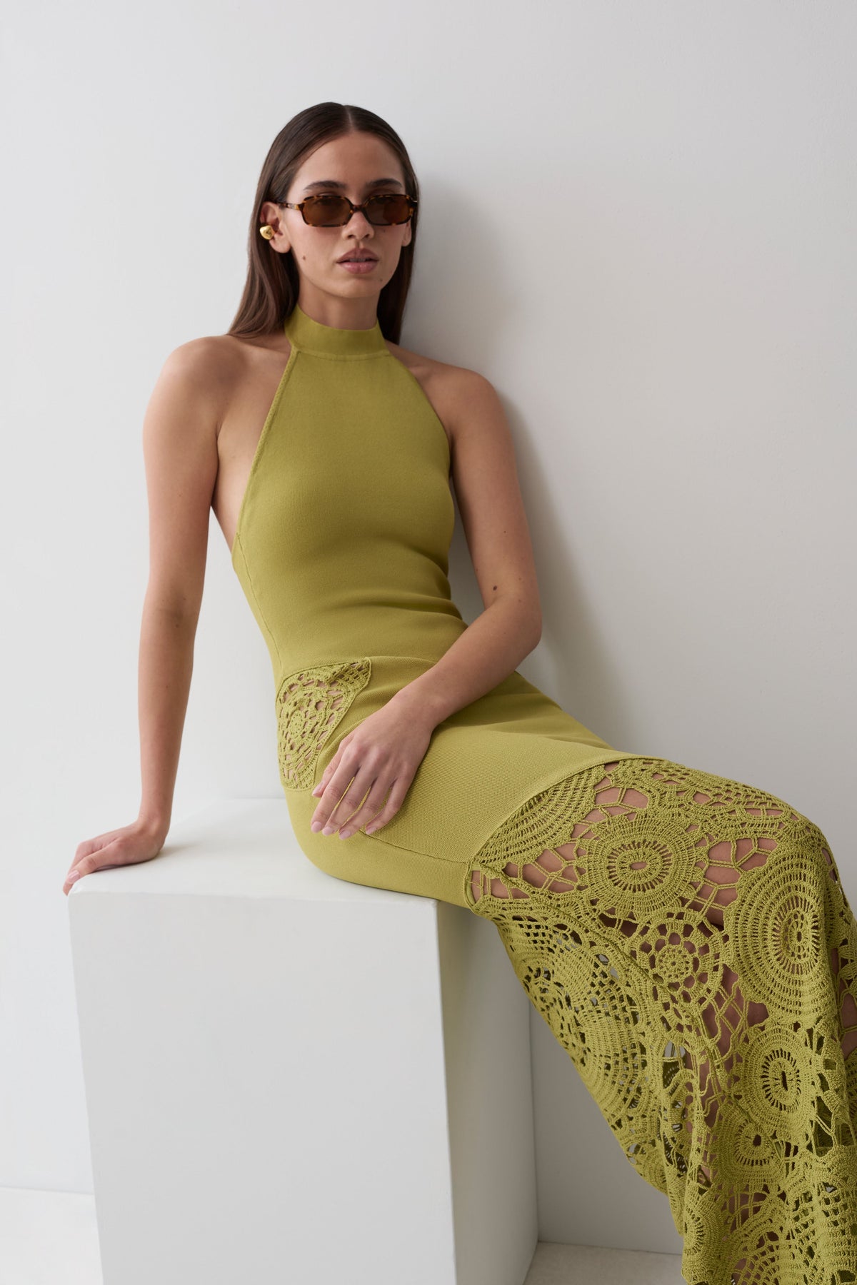Clare Crochet Knit Maxi Dress - Chartreuse