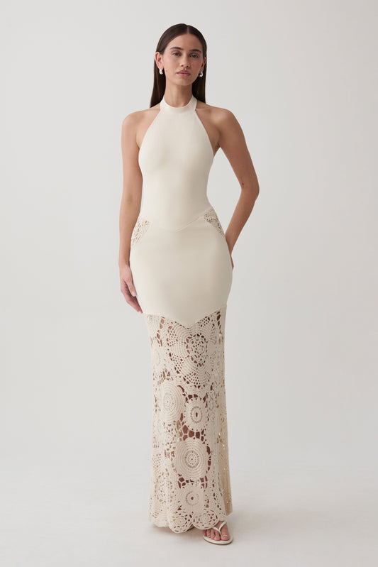 Clare Crochet Knit Maxi Dress - Ivory