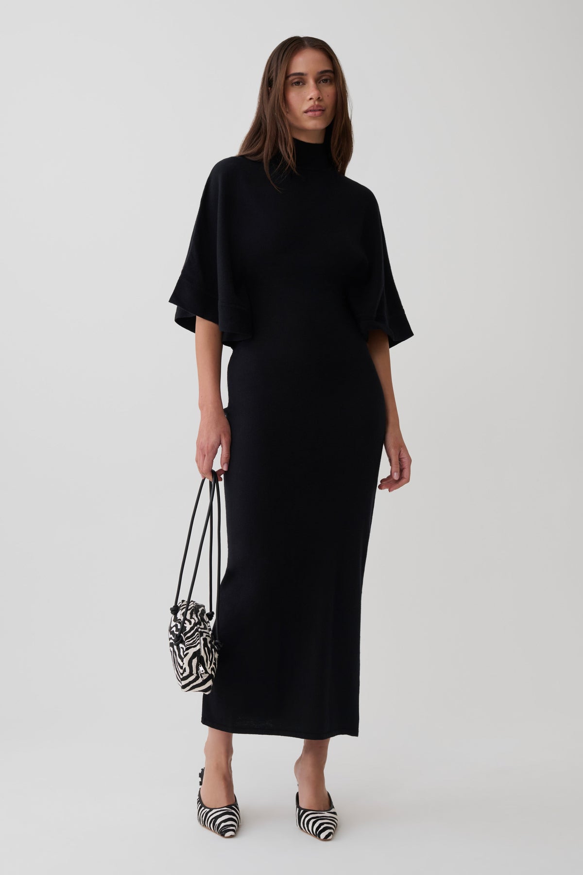 Helania High Neck Knit Maxi Dress - Black