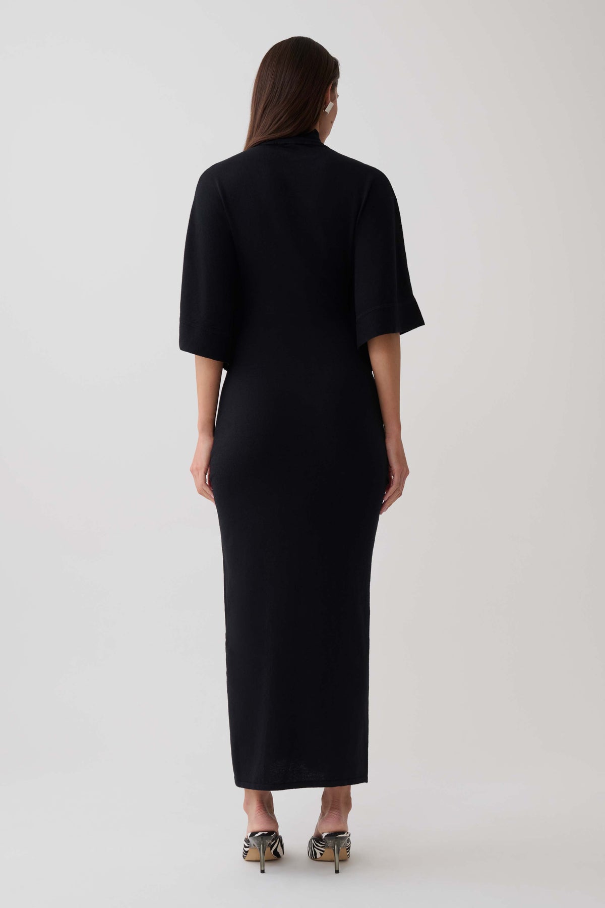 Helania High Neck Knit Maxi Dress - Black