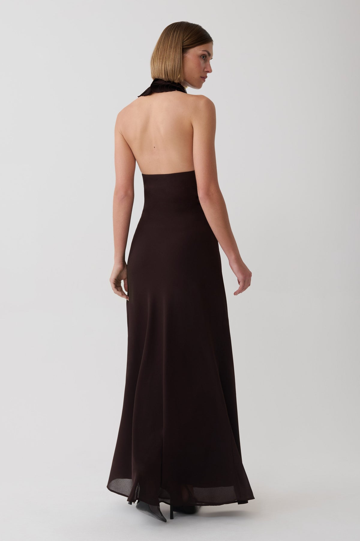 Floriane Chiffon Halter Maxi Dress - Dark Chocolate